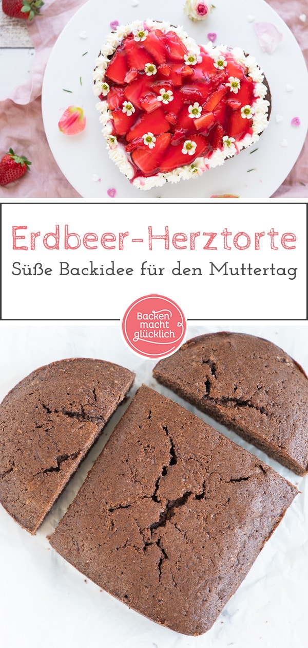 Köstliches Erdbeerherz: Diese einfache Erdbeer-Herz-Torte ohne Spezialbackform ist perfekt für besondere Anlässe wie Muttertag, Hochzeit u0026 Geburtstag.