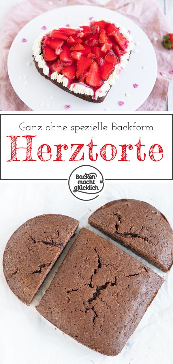 Köstliches Erdbeerherz: Diese einfache Erdbeer-Herz-Torte ohne Spezialbackform ist perfekt für besondere Anlässe wie Muttertag, Hochzeit u0026 Geburtstag.