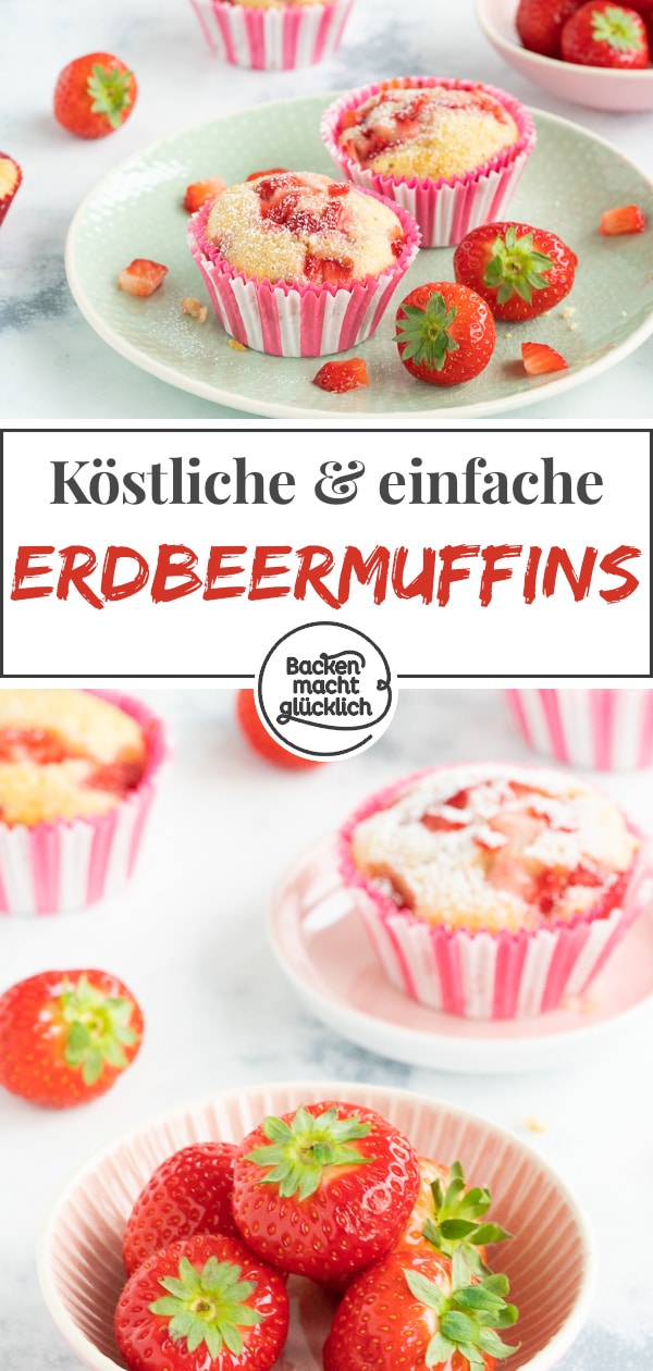 Köstliche, einfache Erdbeermuffins mit weißer Schokolade und Buttermilch. Super saftig und blitzschnell gemacht!