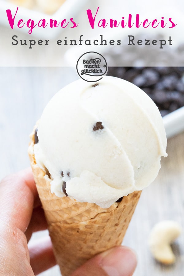 Einfaches veganes Vanille-Eis ohne Milch, Zucker, Ei, Sahne. Das Casheweis ist köstlich - und funktioniert sowohl mit als auch ohne Eismaschine.