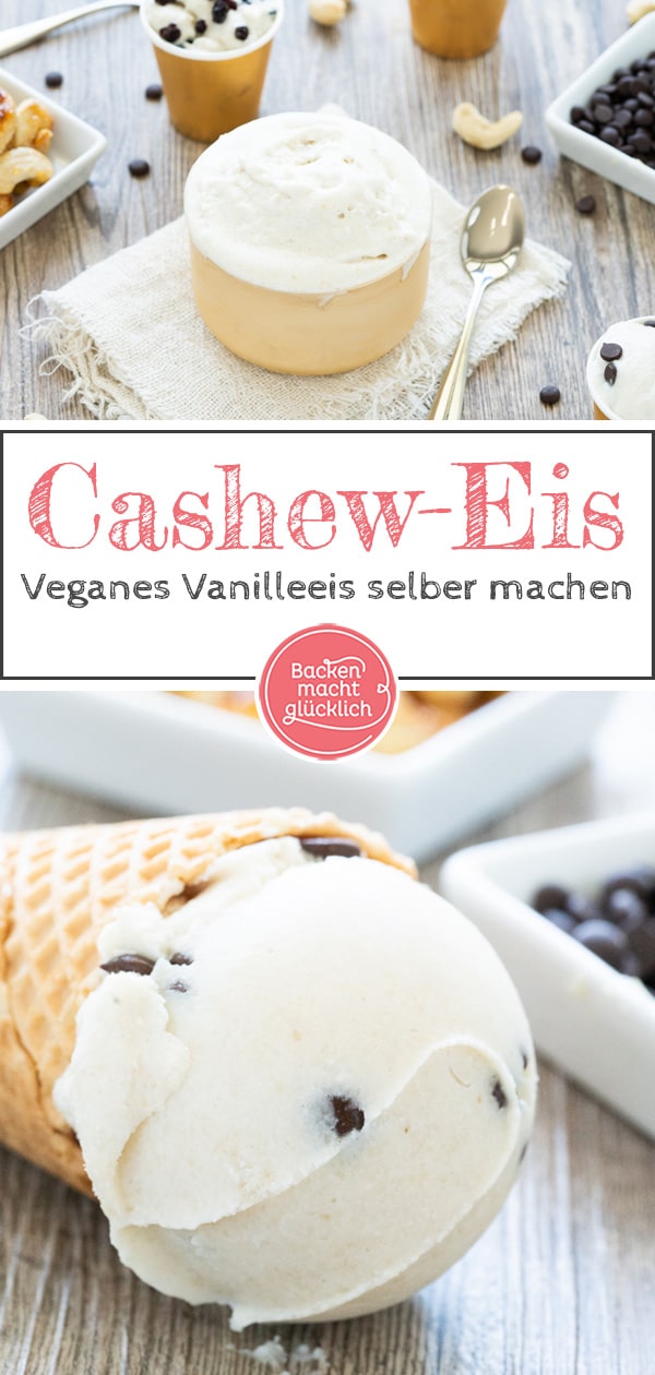 Einfaches veganes Vanille-Eis ohne Milch, Zucker, Ei, Sahne. Das Casheweis ist köstlich - und funktioniert sowohl mit als auch ohne Eismaschine.