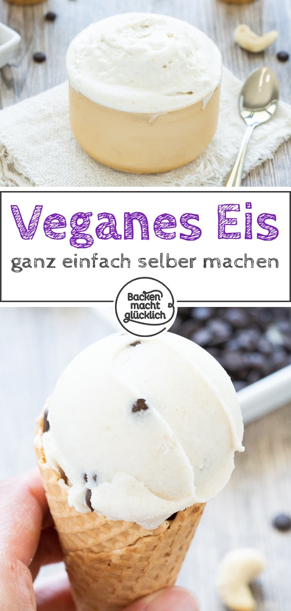 Einfaches veganes Vanille-Eis ohne Milch, Zucker, Ei, Sahne. Das Casheweis ist köstlich - und funktioniert sowohl mit als auch ohne Eismaschine.