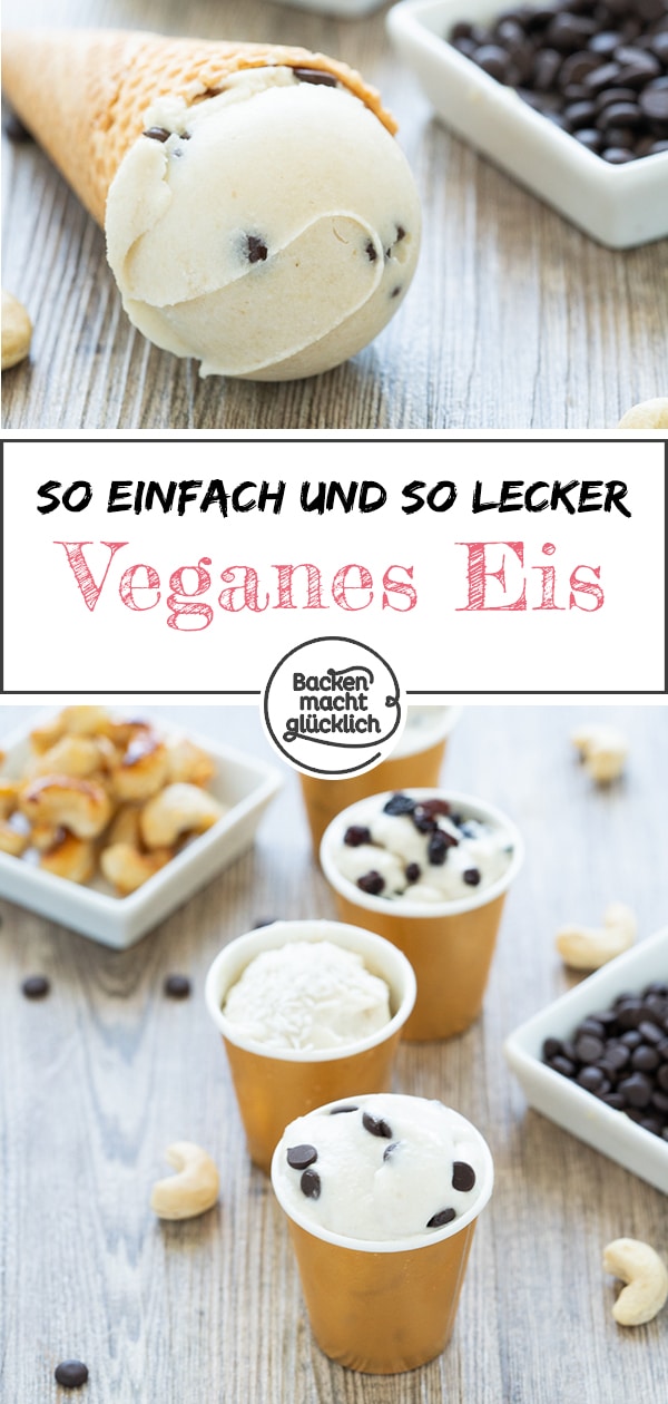 Einfaches veganes Vanille-Eis ohne Milch, Zucker, Ei, Sahne. Das Casheweis ist köstlich - und funktioniert sowohl mit als auch ohne Eismaschine.