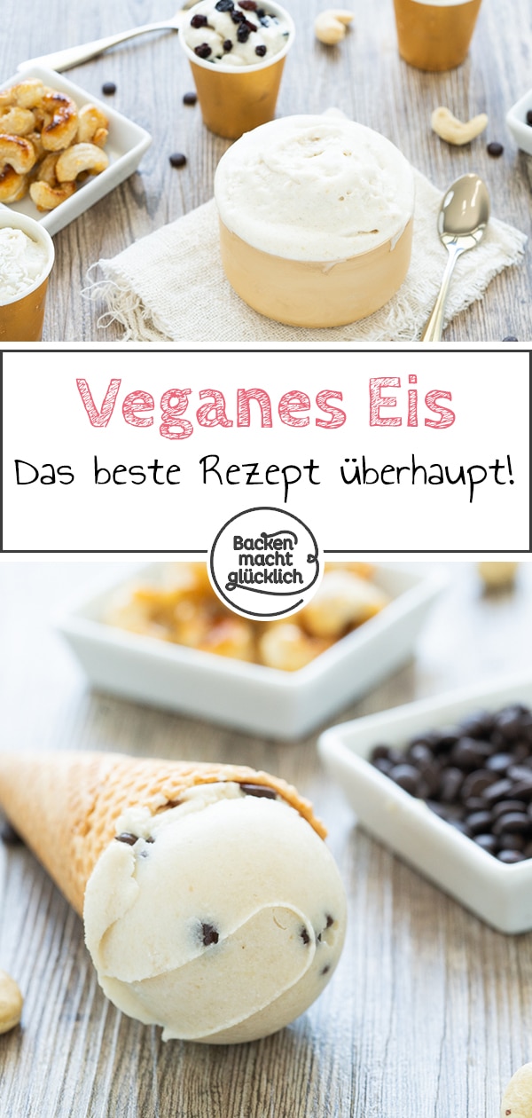 Einfaches veganes Vanille-Eis ohne Milch, Zucker, Ei, Sahne. Das Casheweis ist köstlich - und funktioniert sowohl mit als auch ohne Eismaschine.