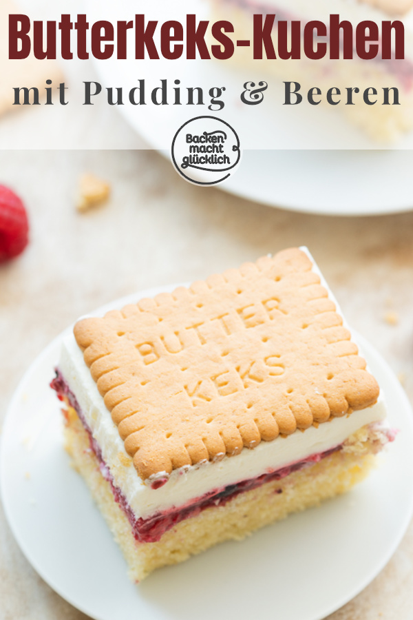 Dieser Butterkeks-Kuchen mit Pudding und Beeren ist wie gemacht für Gartenfeste und Co: fruchtig, cremig und erfrischend!