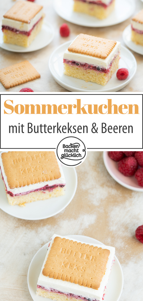 Dieser Butterkeks-Kuchen mit Pudding und Beeren ist wie gemacht für Gartenfeste und Co: fruchtig, cremig und erfrischend!