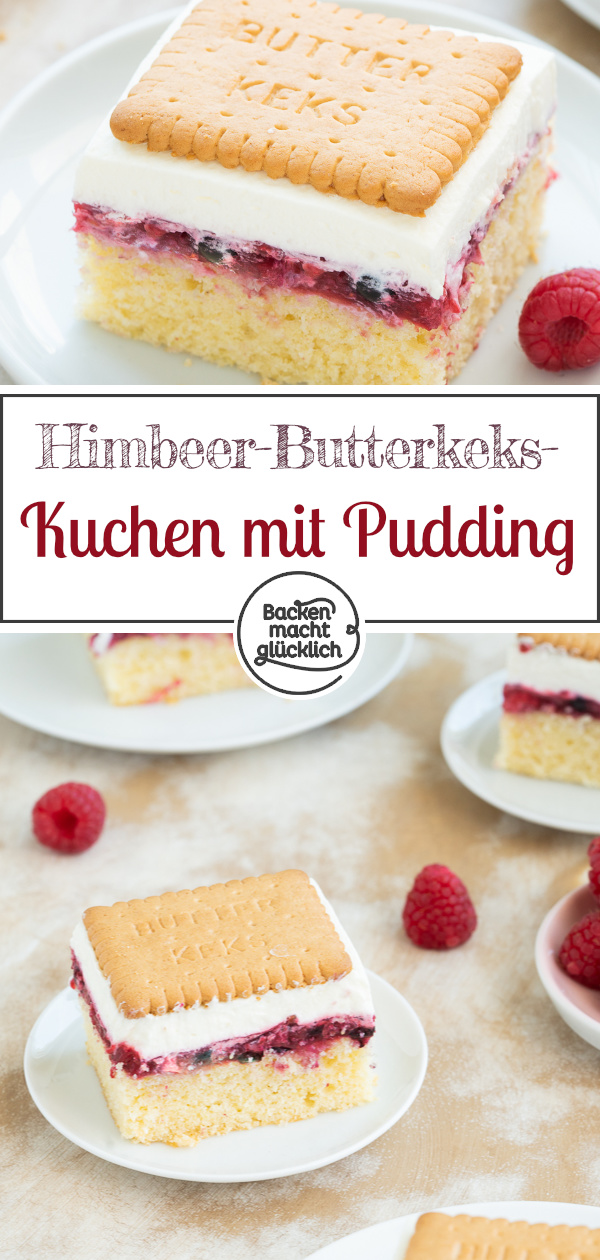 Dieser Butterkeks-Kuchen mit Pudding und Beeren ist wie gemacht für Gartenfeste und Co: fruchtig, cremig und erfrischend!