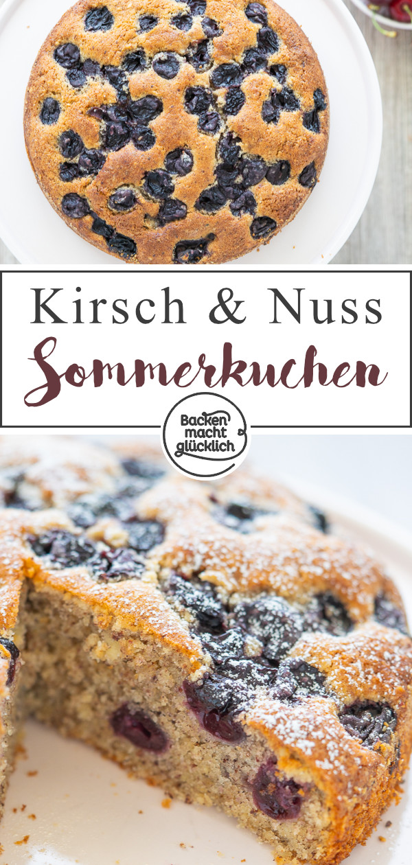 Dieser leckere Kirsch-Nuss-Kuchen kommt immer gut an! Das einfach Rezept klappt mit frischen & eingemachten Kirschen.