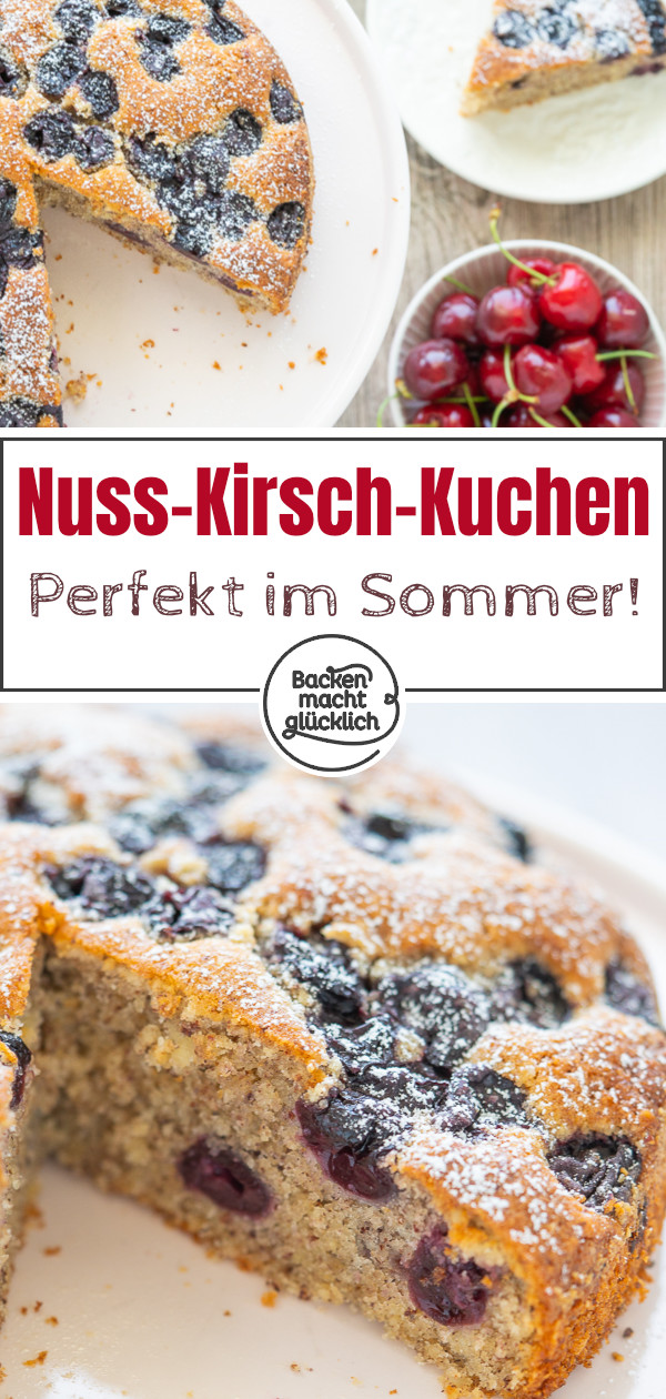 Dieser leckere Kirsch-Nuss-Kuchen kommt immer gut an! Das einfach Rezept klappt mit frischen & eingemachten Kirschen.