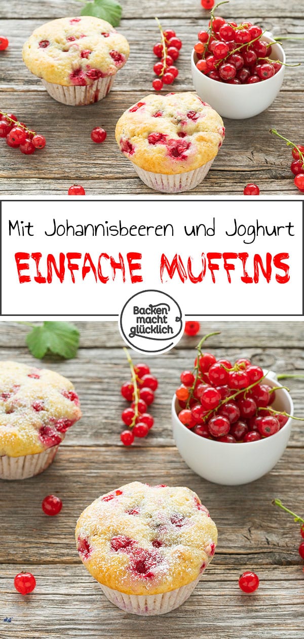 Diese Johannisbeer-Muffins sind ein süß-säuerlicher Genuss. Die schnellen, einfachen Johannisbeermuffins mit Joghurt werden herrlich saftig und flaumig. Perfekte Sommer-Muffins!