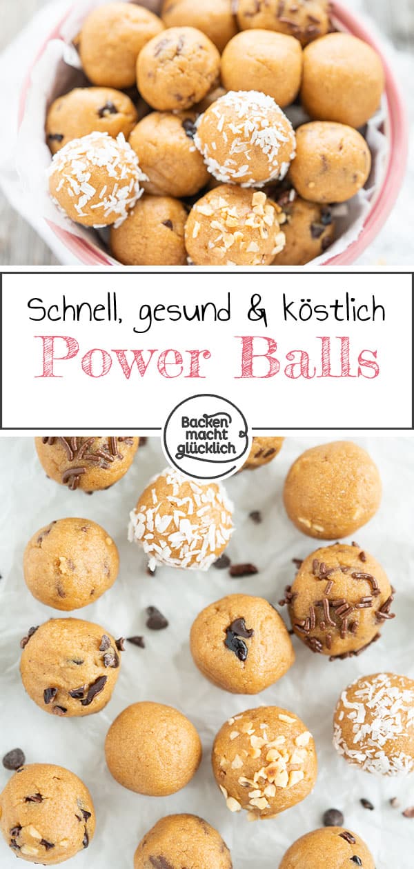 Tolle Powerbällchen: Diese Erdnussbutter Protein Balls schmecken wie Cookie-Teig, geben aber gesunde Energie. Die gesunden Protein Kugeln sind auch vegan sowie glutenfrei möglich.