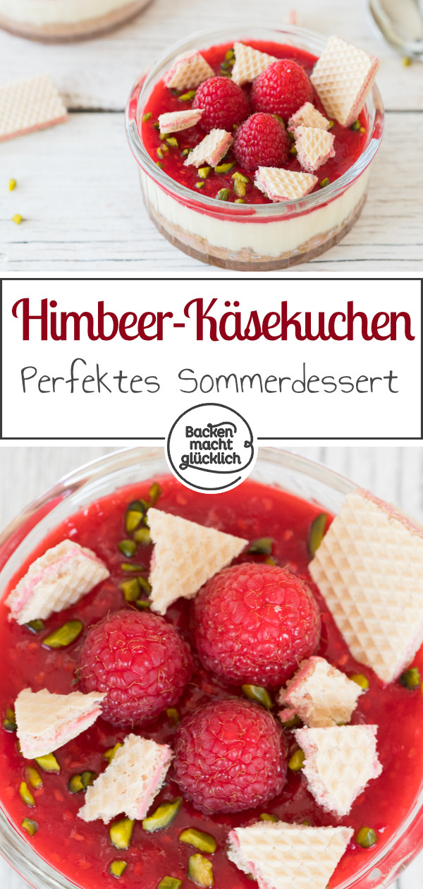 Diese Cheesecakes im Glas mit Himbeeren sind das perfekte Sommer-Dessert mit knusprigem Boden und softer Creme.