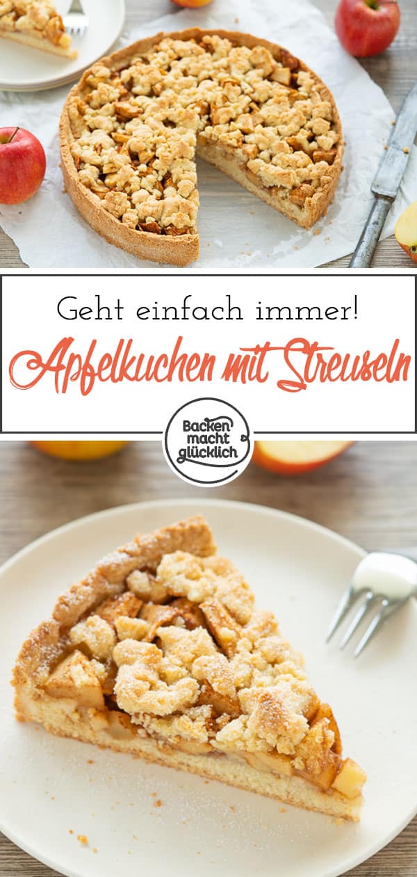 Apfel-Streuselkuchen geht einfach immer: zum Kaffee und zur Party, fürs Gartenfest und den Kindergarten. Jeder, der buttrige Streusel und saftige Äpfel mag, wird den Apfelkuchen mit Streuseln lieben! Und mit meinem einfachen Rezept für Apfelkuchen mit Streuseln gelingt er auch euch ganz bestimmt.