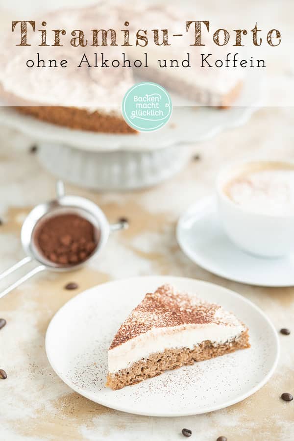 Tolles Rezept für eine umwerfend leckere Tiramisu-Torte. Die Tiramisutorte mit Biskuit und Mascarpone wird ohne Alkohol und Koffein gemacht. Die Torte ist eine tolle Variante des italienischen Dessert-Klassikers.