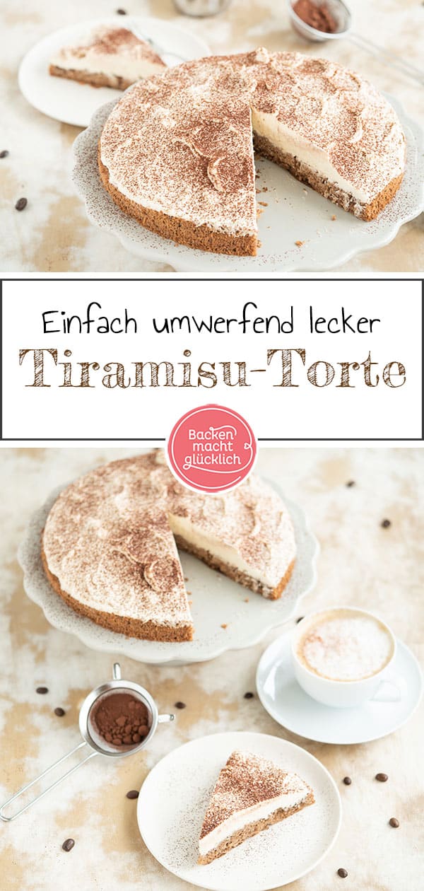 Tolles Rezept für eine umwerfend leckere Tiramisu-Torte. Die Tiramisutorte mit Biskuit und Mascarpone wird ohne Alkohol und Koffein gemacht. Die Torte ist eine tolle Variante des italienischen Dessert-Klassikers.