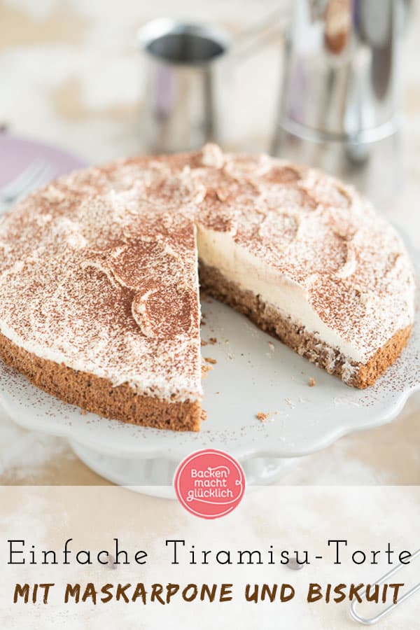 Tolles Rezept für eine umwerfend leckere Tiramisu-Torte. Die Tiramisutorte mit Biskuit und Mascarpone wird ohne Alkohol und Koffein gemacht. Die Torte ist eine tolle Variante des italienischen Dessert-Klassikers.