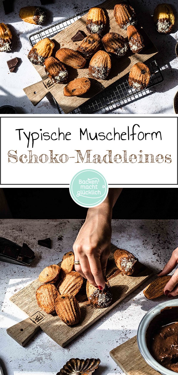 Tolles Rezept für köstliche Madeleines mit Schokolade. Das klassische Französische Sandgebäck wird in den entzückenden Muschelformen gebacken. Der Rührteig der Madeleines wird herrlich fluffig und zergeht auf der Zunge