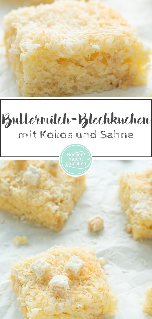 Saftiger Buttermilchkuchen mit Kokos für die ganze Familie. Dieser Buttermilch-Kokos-Kuchen vom Blech ist einfach und super lecker.