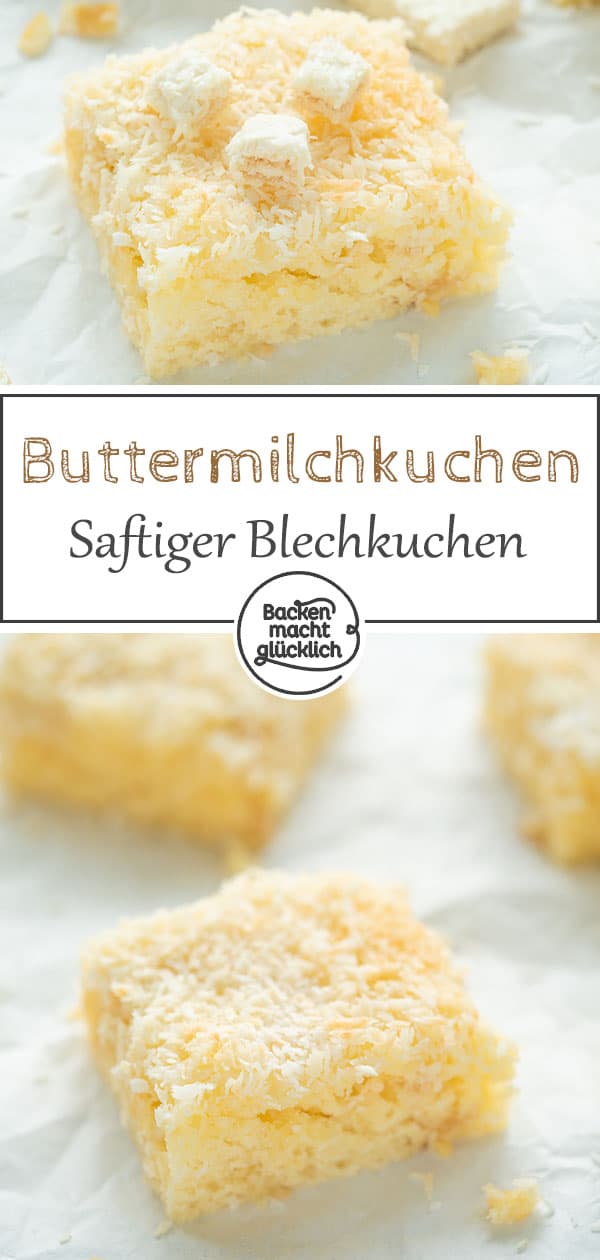 Saftiger Buttermilchkuchen mit Kokos für die ganze Familie. Dieser Buttermilch-Kokos-Kuchen vom Blech ist einfach und super lecker.