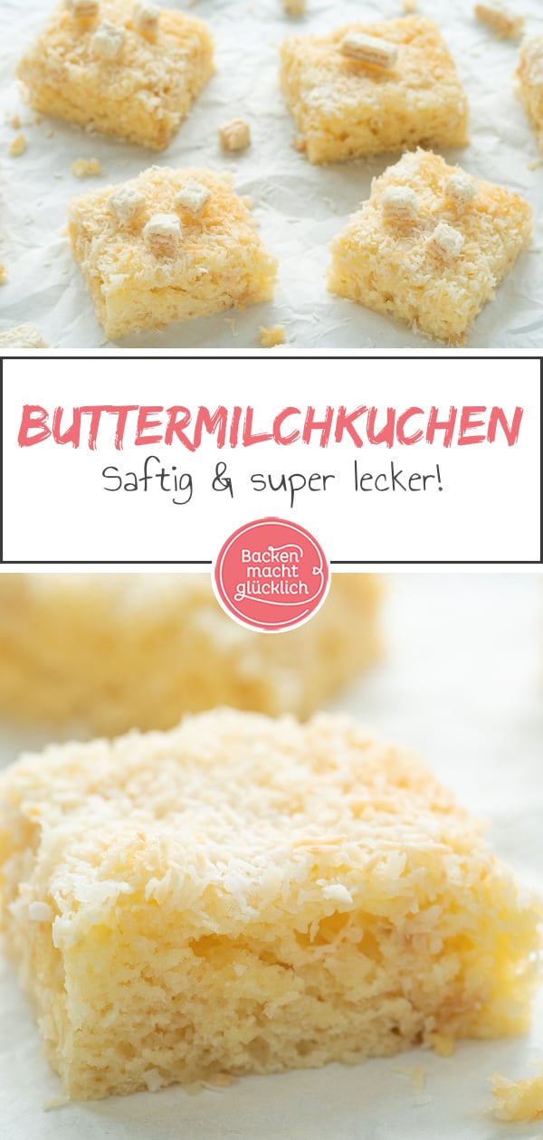 Saftiger Buttermilchkuchen mit Kokos für die ganze Familie. Dieser Buttermilch-Kokos-Kuchen vom Blech ist einfach und super lecker.