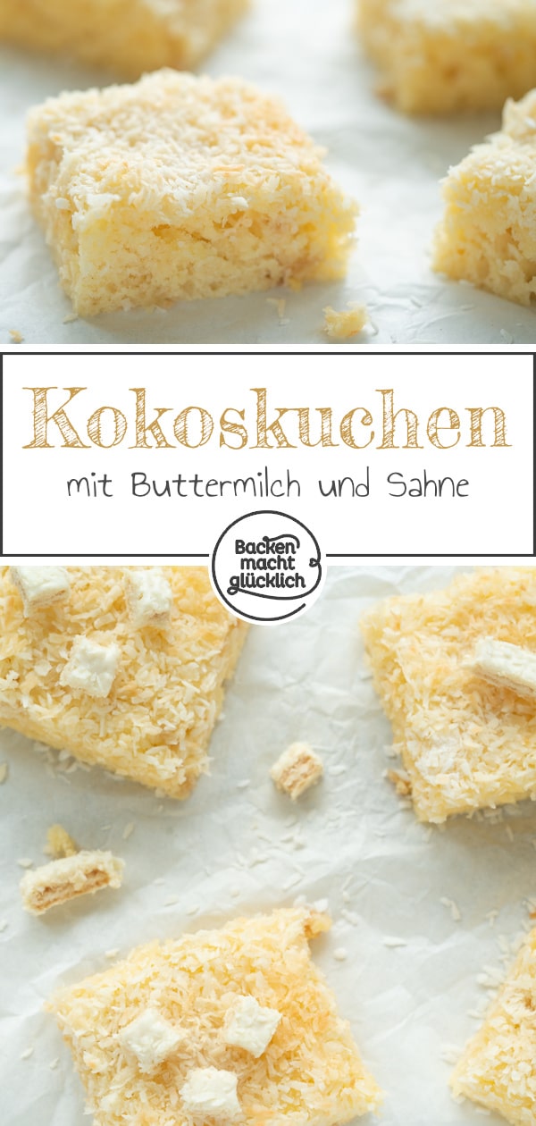 Saftiger Buttermilchkuchen mit Kokos für die ganze Familie. Dieser Buttermilch-Kokos-Kuchen vom Blech ist einfach und super lecker.