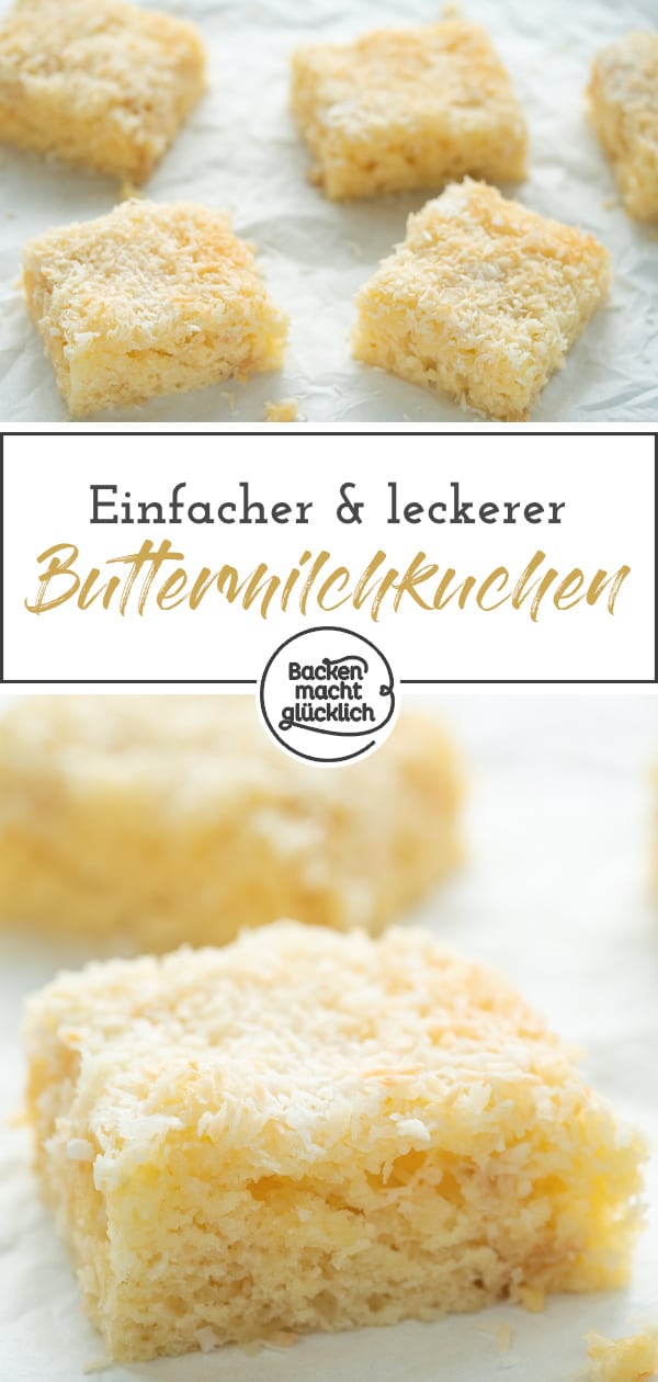 Saftiger Buttermilchkuchen mit Kokos für die ganze Familie. Dieser Buttermilch-Kokos-Kuchen vom Blech ist einfach und super lecker.