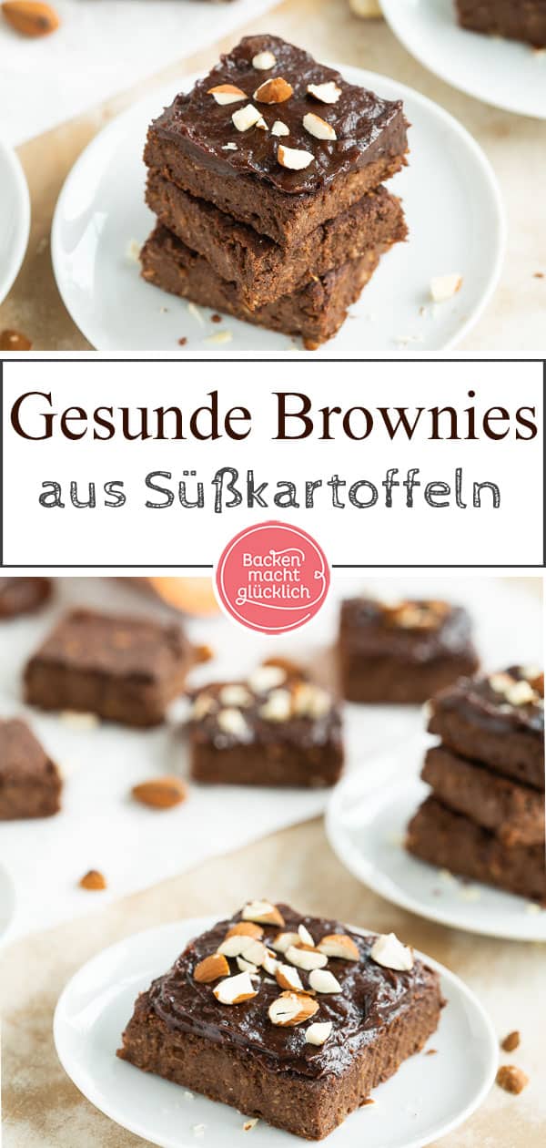 Süßkartoffel-Brownies ohne Zucker-Zusatz, vegan, glutenfrei: Dieses gesunde Brownierezept ist wirklich der Hit! Die Brownies mit Süßkartoffeln werden herrlich saftig und schokoladig.