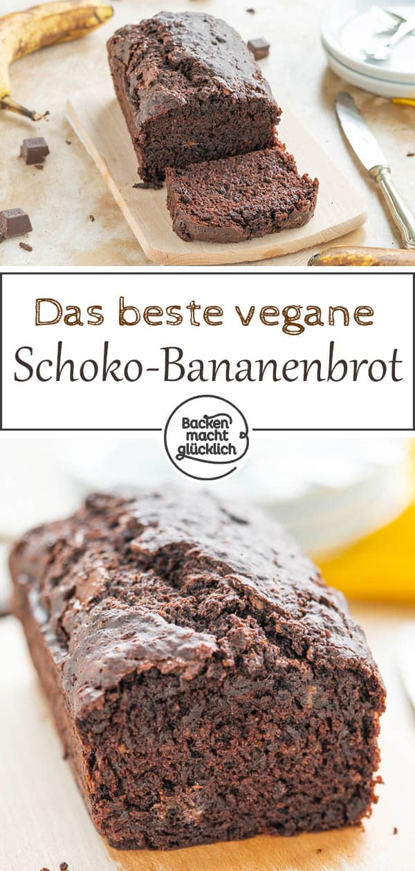 Dieses vegane Schoko-Bananenbrot ist unglaublich schokoladig, feucht, saftig. Obwohl der Schoko-Bananenkuchen ohne Ei, Butter, Milch und Co auskommt, fehlt es einfach an nichts!