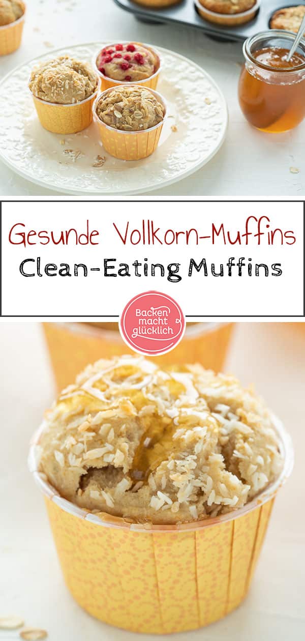 Einfaches Grundrezept für saftige Dinkel-Honig-Muffins. Die vollwertigen Muffins schmecken pur, aber auch mit Beeren, Kokos, Flocken und Co. Die gesunden Muffins sind eine tolle Alternative zu normalen Muffins.