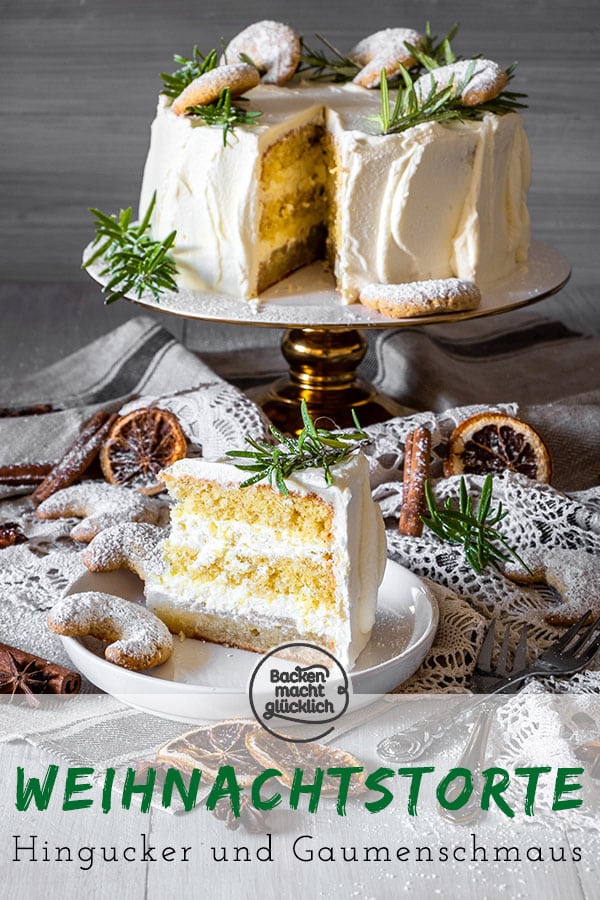 Wer eine leckere Torte für Weihnachten und die Winterzeit im allgemeinen sucht, sollte sich diese Vanillekipferl-Torte mal genauer ansehen! Die Weihnachtstorte ist ein echter Hingucker und köstlicher Gaumenschmaus zugleich. Durch ihre vielen Schichten schindet die Vanillekipferl-Sahne-Torte garantiert richtig Eindruck.