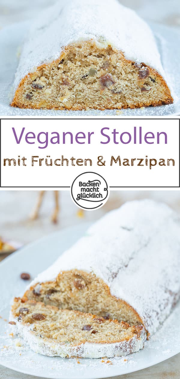 Einfacher veganer Stollen ohne Ei, Butter und Co. Der Weihnachts-Klassiker mal komplett ohne tierische Zutaten. Mit diesem veganen Christstollen-Rezept ist es möglich. Simpel, saftig, lecker!