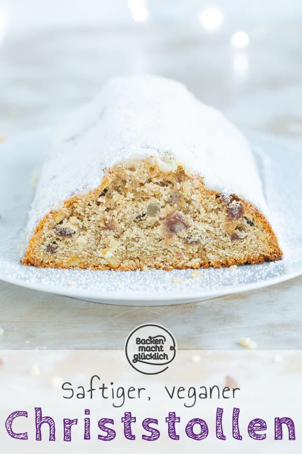 Einfacher veganer Stollen ohne Ei, Butter und Co. Der Weihnachts-Klassiker mal komplett ohne tierische Zutaten. Mit diesem veganen Christstollen-Rezept ist es möglich. Simpel, saftig, lecker!