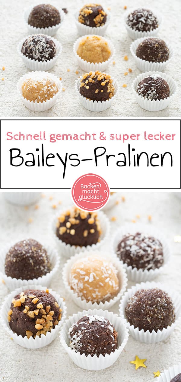 Diese einfachen Baileys-Kugeln aus nur 4 Zutaten sind schnell gemacht - und einfach lecker! Die schnellen Pralinen sind toll als Last Minute Geschenk aus der Küche. Das Konfekt ist absolut gelingsicher.