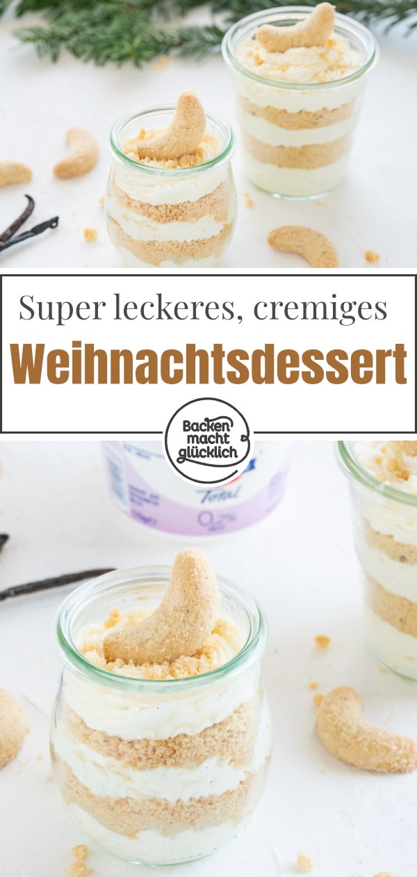 Diese köstliche Vanillekipferl-Mousse ist ein leckeres, extrem einfaches Weihnachtsdessert im Glas!