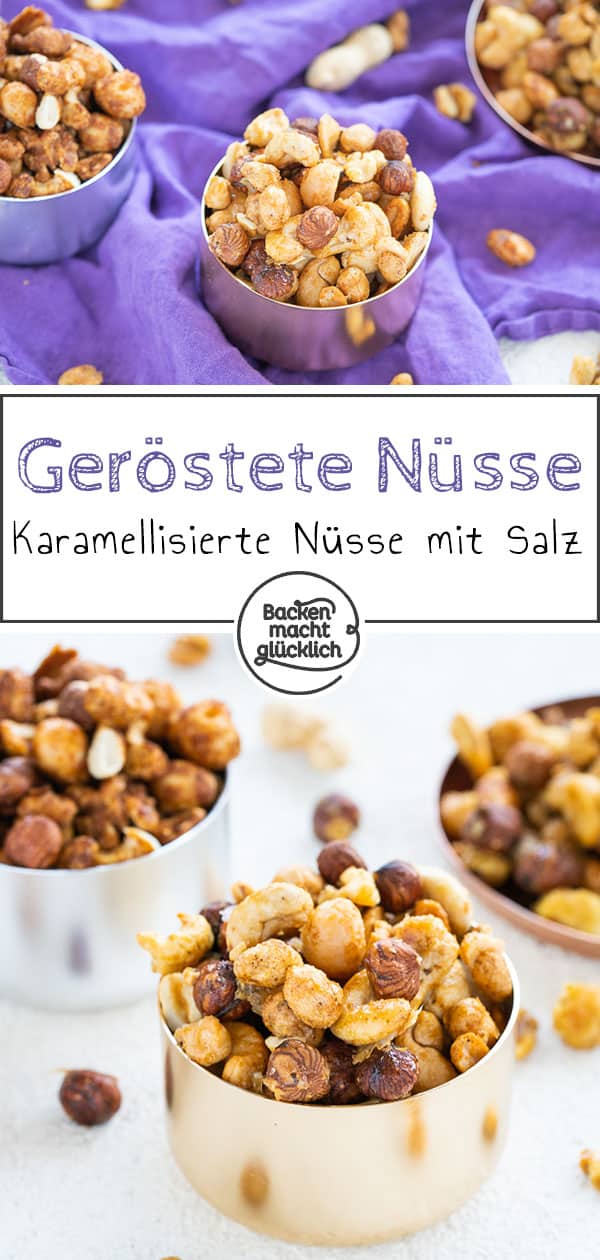 Dieser Snack macht regelrecht süchtig: Köstliche Honig-Salz-Nüsse zum Knabbern, die nicht nur einfach, sondern auch sehr schnell zubereitet sind. Die selbstgemachten gerösteten Nüsse sind der perfekte Snack für jeden Fernsehabend.