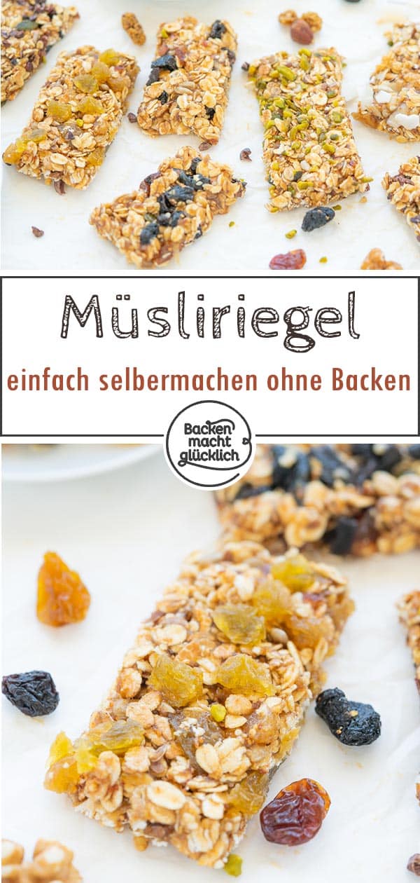 Veganes Müsliriegel-Rezept ohne Zucker (Industriezucker): Die perfekten gesunden Müsliriegel ohne Backen, schmecken Kindern und Erwachsenen. Die selbstgemachten Riegel sind in nur 10 Minuten zubereitet.