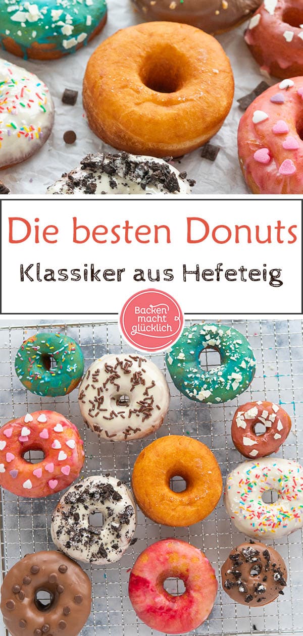 Donuts, die bekannten amerikanischen Hefeteig-Kringel, sind nicht nur super lecker, sondern auch ein echter Hingucker. Mit unserem Rezept könnt ihr Doughnuts ohne Donut Maker und Co selber machen! Genau der richtige Snack für Fasching, Karneval, Partys und Geburtstage 