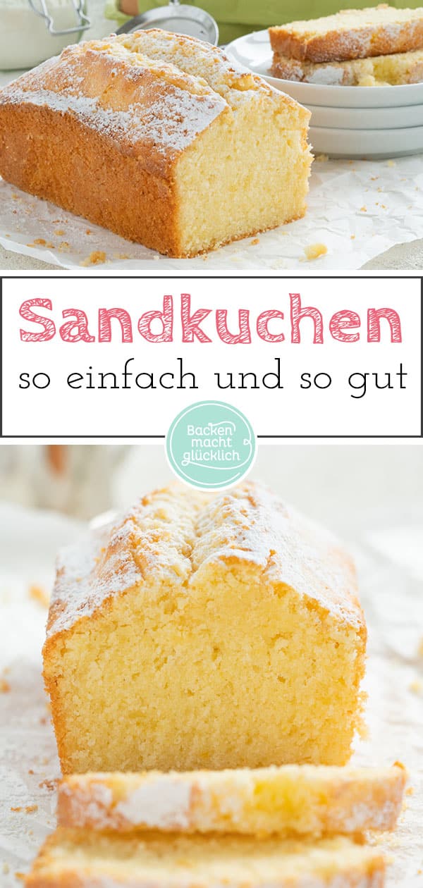 Omas Sandkuchen ist zwar super simpel, aber dafür ist Sandkuchen immer wieder lecker. Dieses Rezept für klassischen Sandkuchen ergibt eine garantiert nicht trockene Variante des traditionellen Rührkuchens!