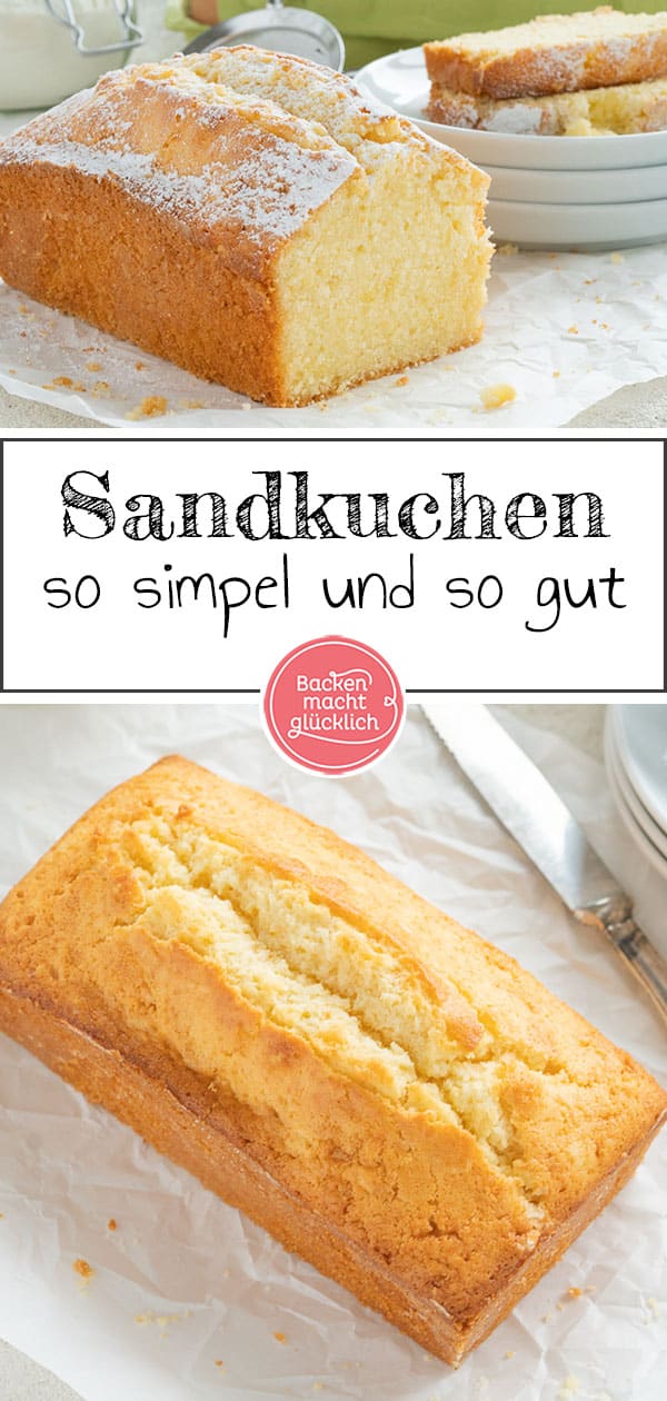 Omas Sandkuchen ist zwar super simpel, aber dafür ist Sandkuchen immer wieder lecker. Dieses Rezept für klassischen Sandkuchen ergibt eine garantiert nicht trockene Variante des traditionellen Rührkuchens!