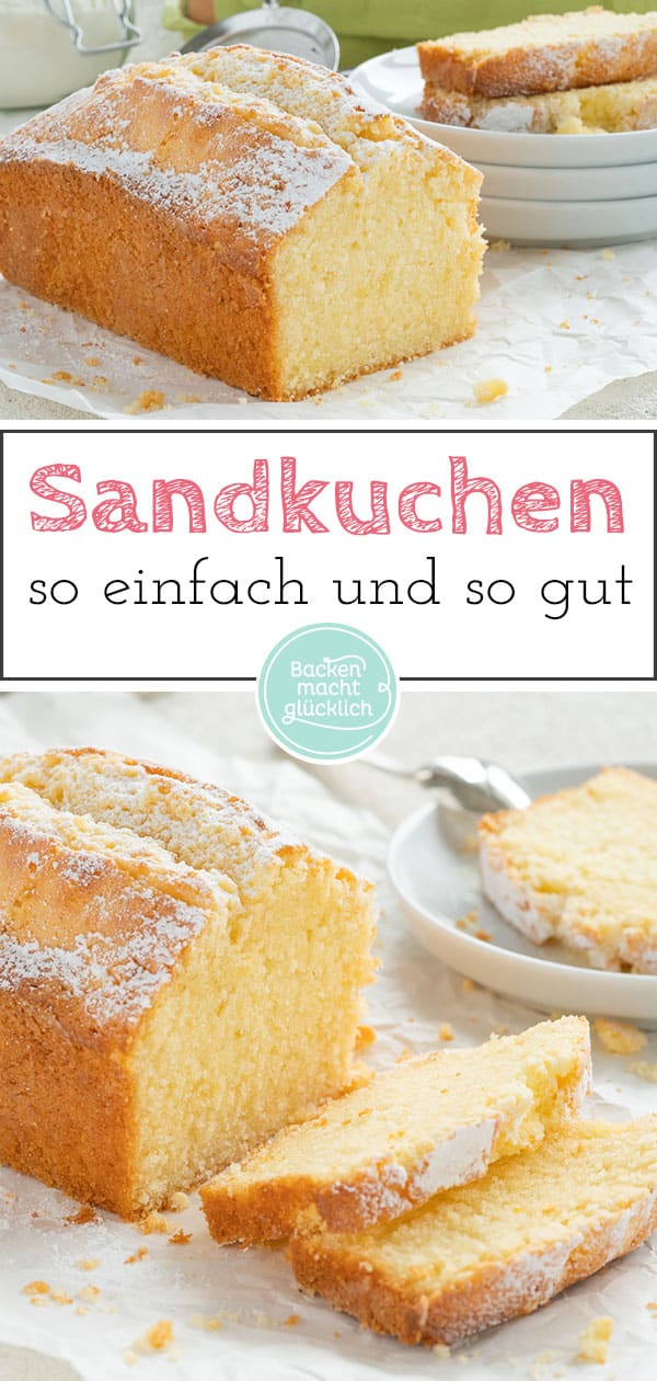 Omas Sandkuchen ist zwar super simpel, aber dafür ist Sandkuchen immer wieder lecker. Dieses Rezept für klassischen Sandkuchen ergibt eine garantiert nicht trockene Variante des traditionellen Rührkuchens!