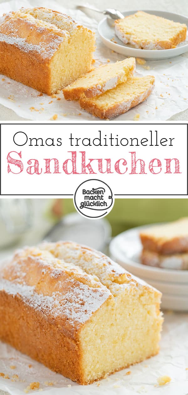 Omas Sandkuchen ist zwar super simpel, aber dafür ist Sandkuchen immer wieder lecker. Dieses Rezept für klassischen Sandkuchen ergibt eine garantiert nicht trockene Variante des traditionellen Rührkuchens!