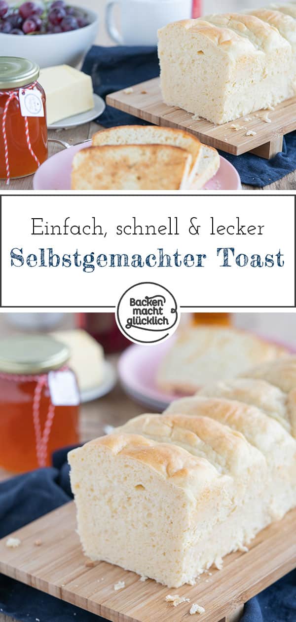 Einfaches, schnelles Rezept für leckeren Butter-Toast. Das Toastbrot kann eher neutral oder süß sowie mit Weizen- oder Dinkelmehl gebacken werden. Das selbstgemachte Toastbrot wird herrlich buttrig und knusprig.