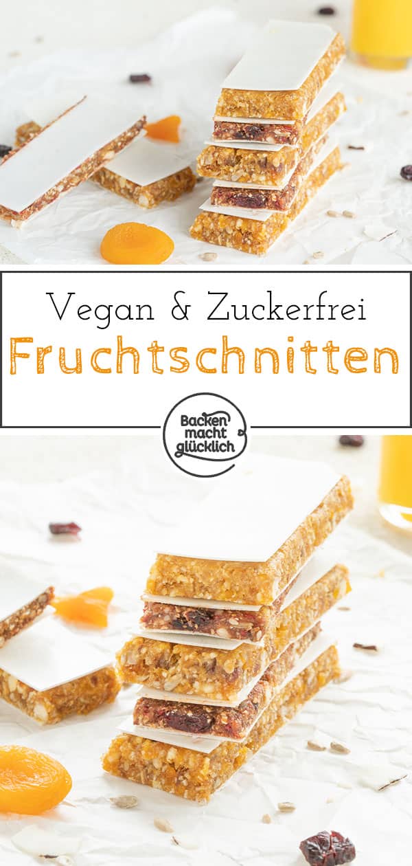 Diese leckeren Fruchtschnitten bestehen aus nur 3 Zutaten. Die einfachen Fruchtriegel sind super fix gemacht, gesund und vegan. Die Fruchtriegel sind perfekt für Klein und Groß!