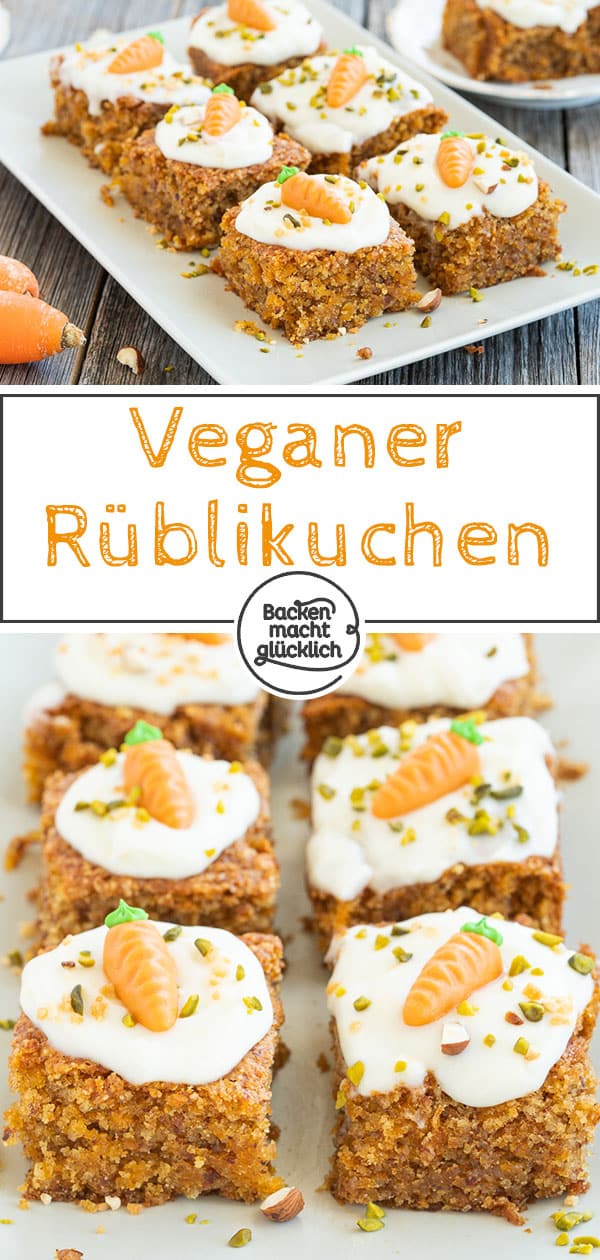 Herrlich saftig, aber ohne tierische Zutaten: Dieser vegane Möhrenkuchen ohne Ei, Butter und Milch steht dem klassischen Rüblikuchen in nichts nach!