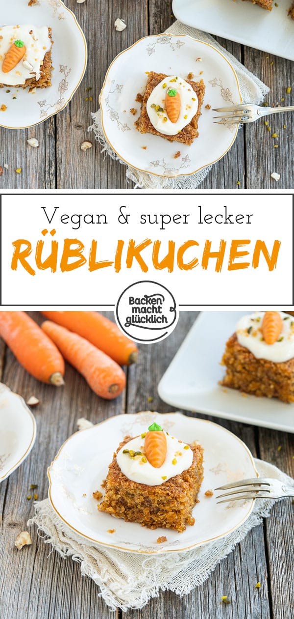 Herrlich saftig, aber ohne tierische Zutaten: Dieser vegane Möhrenkuchen ohne Ei, Butter und Milch steht dem klassischen Rüblikuchen in nichts nach!