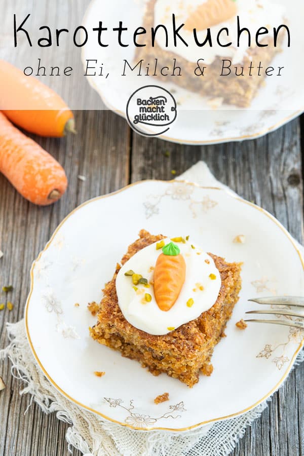 Herrlich saftig, aber ohne tierische Zutaten: Dieser vegane Möhrenkuchen ohne Ei, Butter und Milch steht dem klassischen Rüblikuchen in nichts nach!