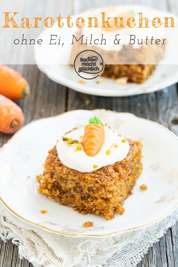Herrlich saftig, aber ohne tierische Zutaten: Dieser vegane Möhrenkuchen ohne Ei, Butter und Milch steht dem klassischen Rüblikuchen in nichts nach!