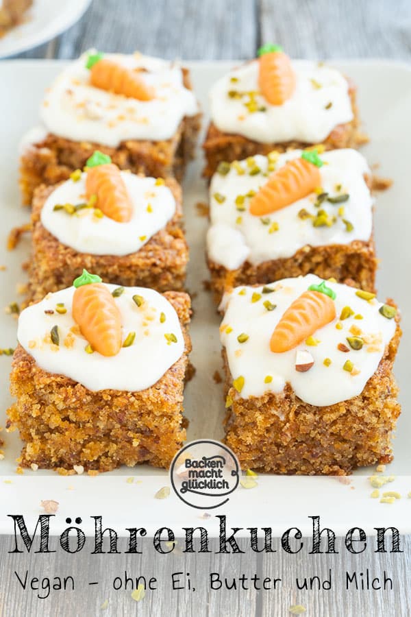 Herrlich saftig, aber ohne tierische Zutaten: Dieser vegane Möhrenkuchen ohne Ei, Butter und Milch steht dem klassischen Rüblikuchen in nichts nach!