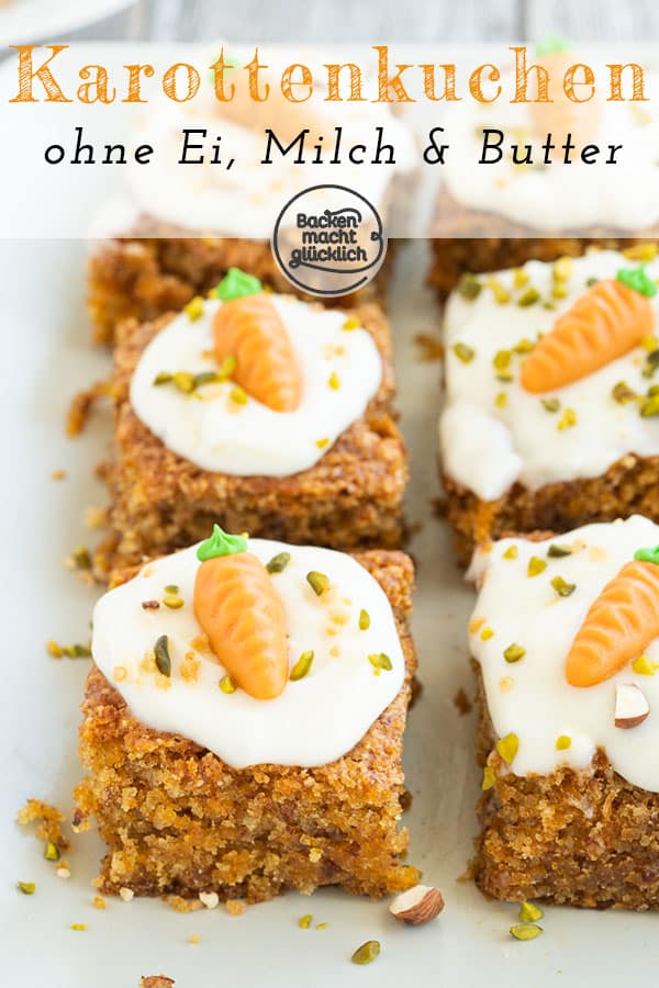 Herrlich saftig, aber ohne tierische Zutaten: Dieser vegane Möhrenkuchen ohne Ei, Butter und Milch steht dem klassischen Rüblikuchen in nichts nach!