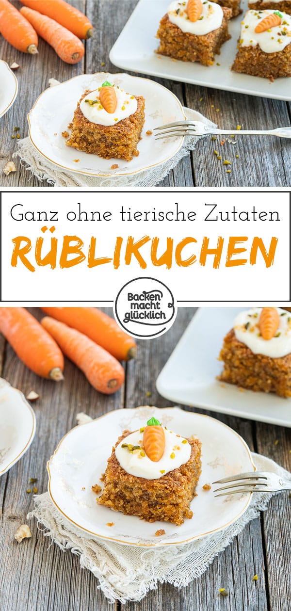 Herrlich saftig, aber ohne tierische Zutaten: Dieser vegane Möhrenkuchen ohne Ei, Butter und Milch steht dem klassischen Rüblikuchen in nichts nach!
